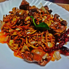 Chicken liver stir fry with noodles