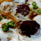 keema dahi vada(chicken dumpling soaked in yoghurt sauce)