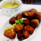 Potato Fish balls with spicy peanut sauce