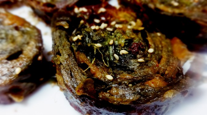 Alu vadi(Stuffed colocasia leaves pinwheels)