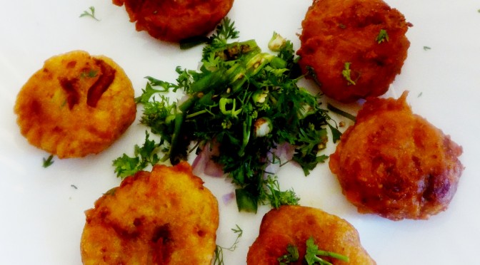 Alu amadar chop (Potato fritters with mango ginger)