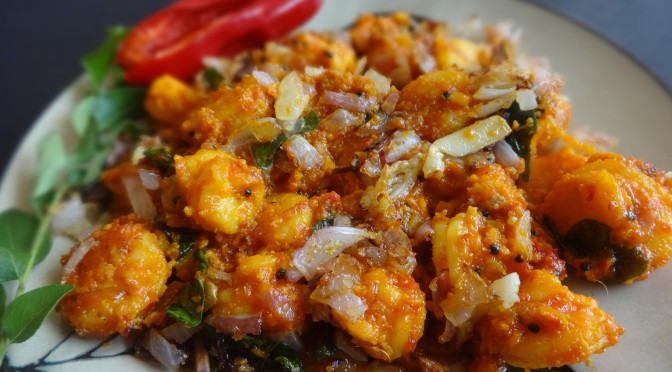Kerala style prawn stirfry