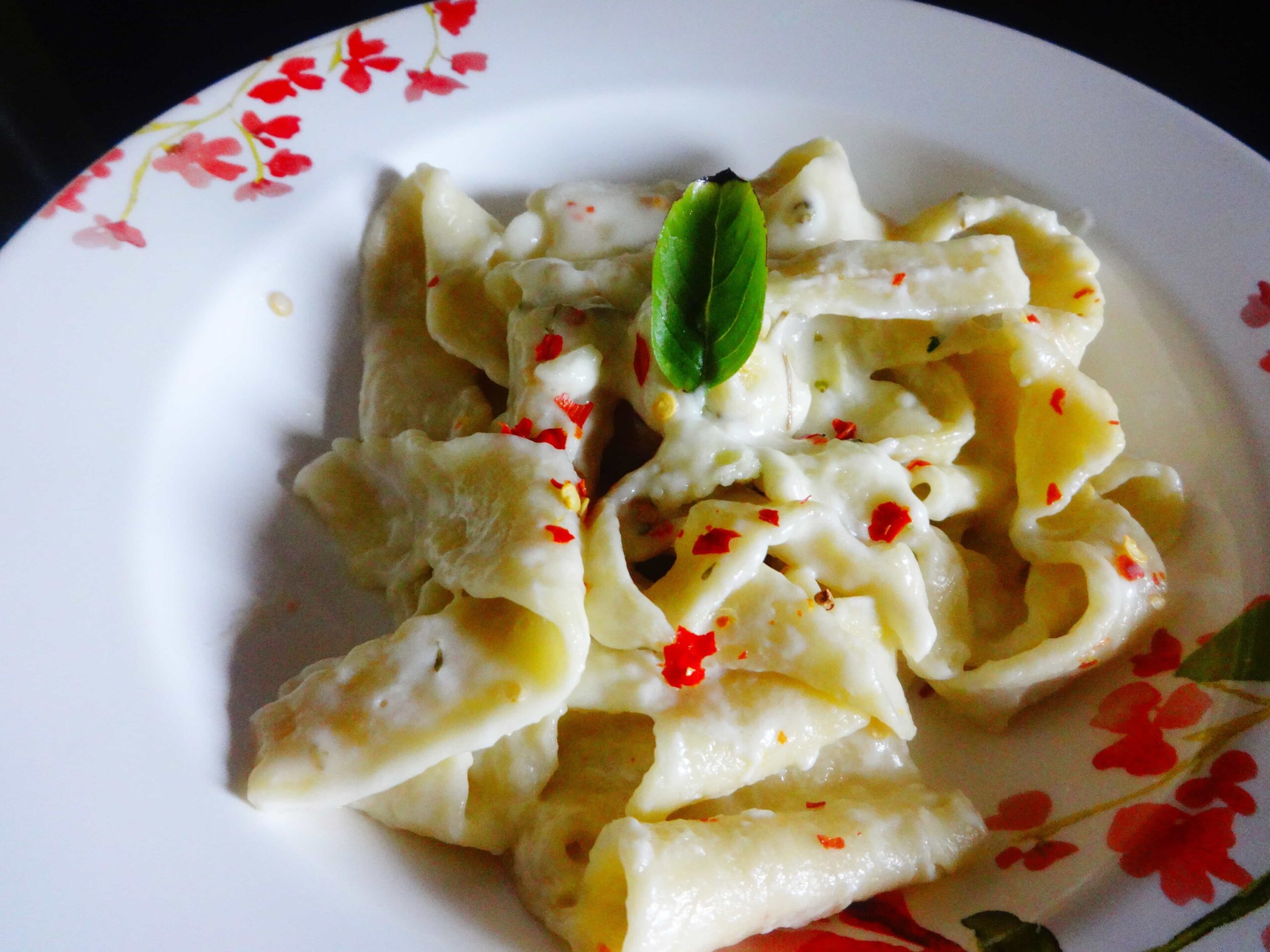 Homemade Fettuccine pasta from scratch with Bechamel sauce