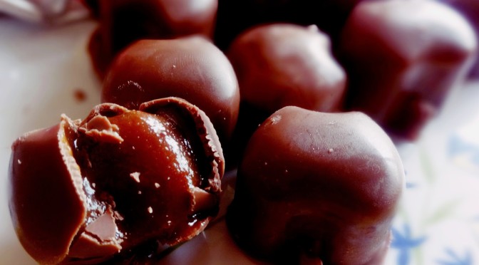Caramel filled soft core chocolates