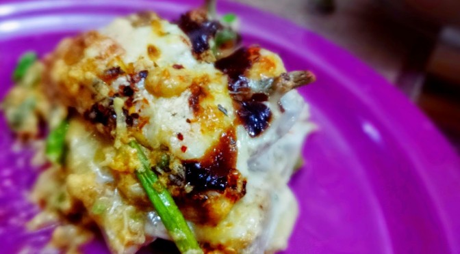 Creamy Lasagna with roasted chicken potatoes and veggies