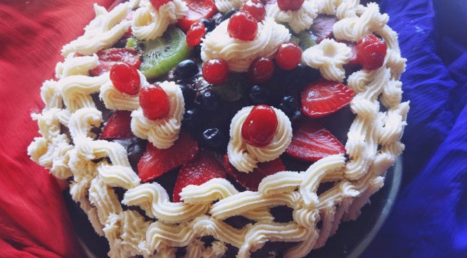 Eggless mixed fruit chocolate cake