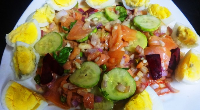 cold smoked salmon salad in cheese sauce recipe