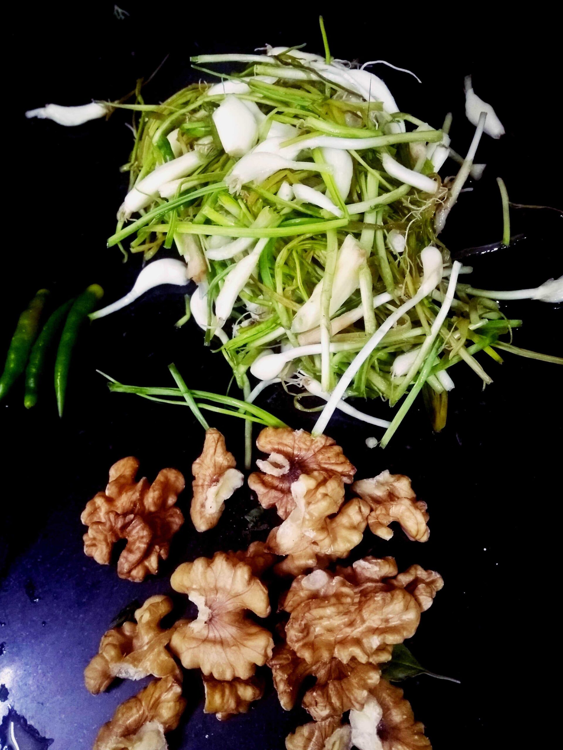 Green garlic and walnut pesto