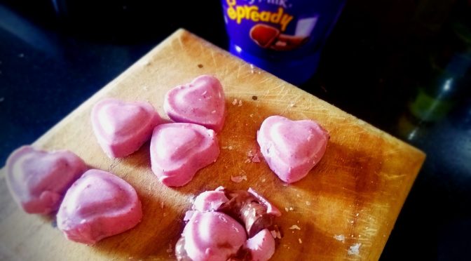 White chocolate  hearts with Cadbury Dairy milk Spready center
