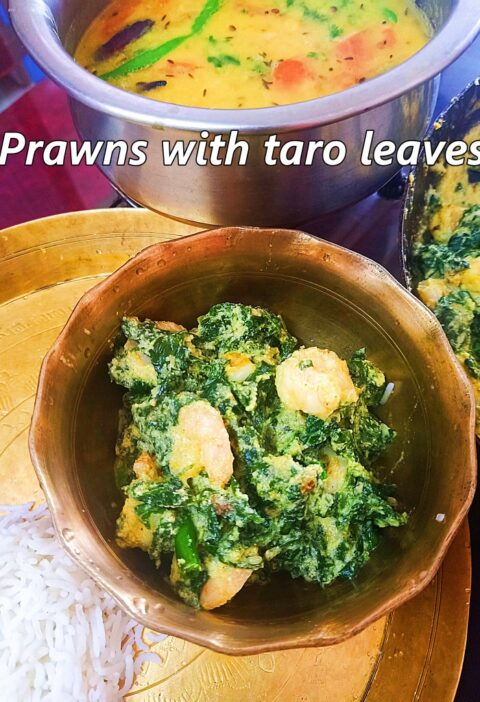 prawn taro leaves