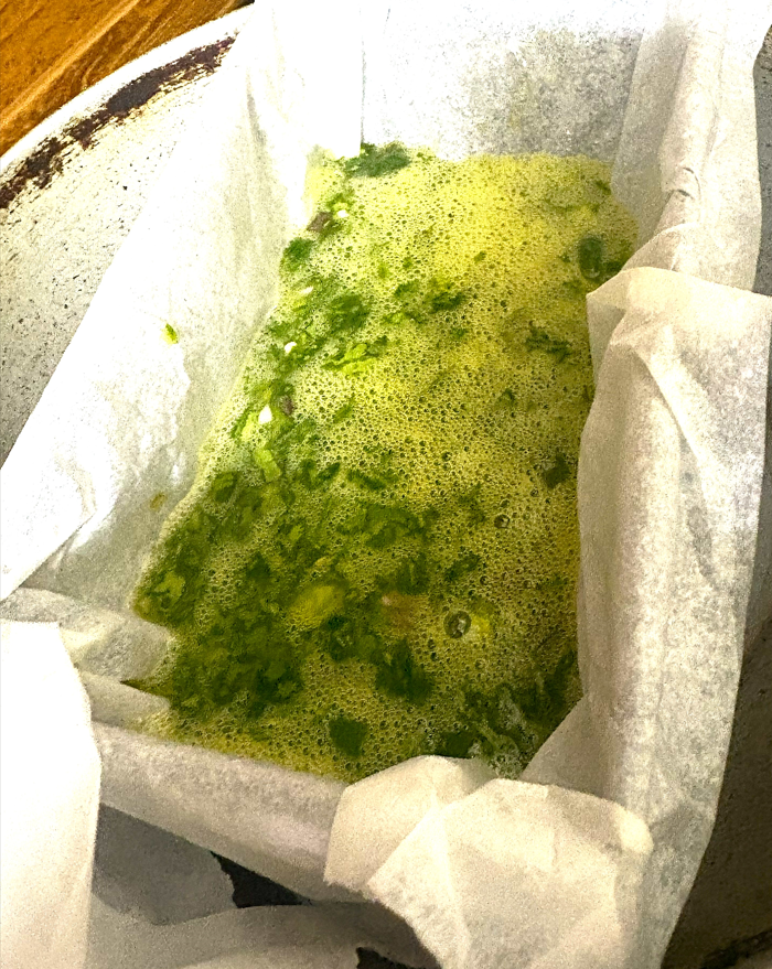 eggs steamed in cake mold lined with parchment paper